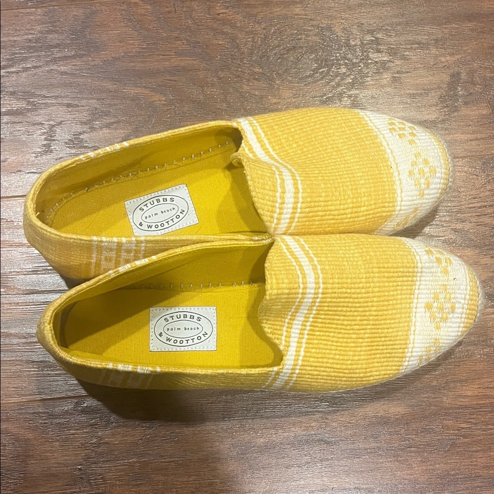 Stubbs & Wootton Yellow and White Slip On Espadrille loafers